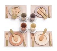 ROBOTIME Play Kitchen Dishes Set, 29PCS Kids Wooden Toy Plates and Cutlery for Pretend Play Food Kitchen Toyset, Montessori Toy Accessories, Toddler Gift for Girls and Boys 3+