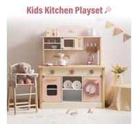 Robotime ROBUD Wooden Kids Pretend Play Kitchen Toddlers Aged 3+, Pink