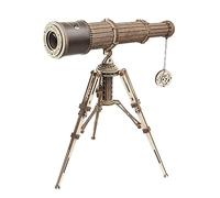 Robotime Rokr Astronomical Bezel Wooden Telescope Monocular DIY Gift for Adults and Older Children Crafters and Hobbyists Brown 150m Vision Range