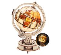 Robotime ROKR Luminous Globe 3D Wooden Puzzle Building Toys 20.3x16.7x29.3cm 1PC,Home decoration, bookshelf decoration,Craft Gifts for Adults and Teens,Educational toys