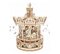 Robotime ROKR Romantic Carousel 3D Wooden Puzzle Building Toys 17x17x23.5cm 1PC