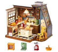 Robotime Rolife Baking Kitchen DIY Dollhouse Model 1:18 Scale 359pcs Wooden Micro Miniature Kit with LED Lights 22x15x18.5cm for 14+