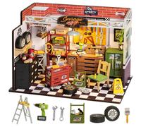Robotime Rolife Garage Workshop DG165 DIY Mini Dollhouse Kit 24x14.9x17.1cm Wooden Model Assembly 1PC Home Decor Bookshelf Ornament Gift for Teens Adults