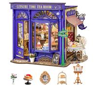 Robotime Rolife Leisure Time Tea DIY Dollhouse Kit 24.9x15.5x17.8cm 1PC,Home decoration, bookshelf decoration,Craft Gifts for Adults and Teens,Educational toys