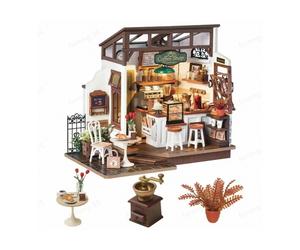 Robotime Rolife No.17 Cafe Shop DIY Dollhouse Kit 25 x 15 x 19.5cm 1PC,Home decoration, bookshelf decoration,Craft Gifts for Adults and Teens,Educational toys