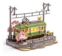 ROBOTIME Sakura Tram 3D Wooden Puzzle with LED, Model Kit for Adults