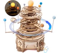 Robotime Solar System 3D Wooden Puzzle Kit for Adults - 8-Planet Orrery with Hand-Crank Sun Light, 316-Piece STEM Model