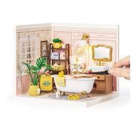 ROBOTIME Super Creator DIY Miniature House Kit, Dollhouse Model Building Set, Desk & Bookshelf Decor, Diorama Craft Kit for Kids & Adults (Pop Bubble Bathroom)