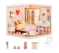 ROBOTIME Super Creator Kits, DIY Miniature House Kit with LED, Plastic Mini House, Toy Building Set, Mini Figures Construction for Teens &Adults, Craft for Home Decor Unique Gift (Lovely Pink Bedroom)