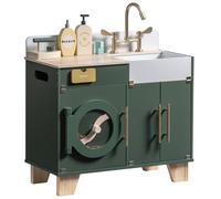ROBOTIME Toy Washing Machine, Wooden Kids Washer and Dryer, Pretend Playset with Accessories, Realistic Sound & Iron Look, Toddler Play Kitchen Gift for Boys Girls Aged 3+, Vintage Green