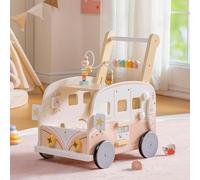 ROBOTIME Wooden Baby Walker with Activity Centre, Pink, 10 Months+