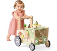 ROBOTIME Wooden Baby Walker with Adjustable Height and Speed Control | Farm Tractor Activity Centre with Xylophone, Gears, Fruit Matching and Storage for Babies Aged 10-36 Months