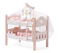 ROBOTIME Wooden Doll Bunk Bed, Dolls Cots Convertible Bed with Ladder and Bedding, for 18 inch Stackable Dolls Crib, Perfect Doll Accessories, Gift for Children (Pink)