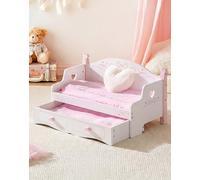 ROBOTIME Wooden Doll Double Bed, Sofa Bed with Pull-out Feature, Doll Bunk Cots with 2 Sets Beddings, Fluffy Pillow, Dolls Furniture as Gift for under 18", Ballet Fairy Series - Pink
