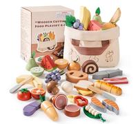 ROBOTIME Wooden Food Sets, Kitchen Cutting Toy - Toddler Realistic Pretend Play Food Toys, Montessori Learning Toys for Children with Storage Bag, Role Play Gift for Boys Girls 3+ (4-in-1 Set)
