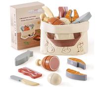 ROBOTIME Wooden Play Food, Kids Kitchen Cutting Set, Toddler Realistic Pretend Play Food, Montessori Learning Toys for Children, Educational Role Play Gift for Boys Girls Age 3+, Meat Set