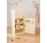 ROBOTIME Wooden Play Fridge for Kids - Realistic Pretend Play Refrigerator with Play Food, Toddler Educational Toy Freezer, Gift for 3+, Play Kichen Appliance for Boys Girls(Creamy Rustic)