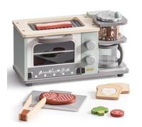 ROBOTIME Wooden Play Kitchen Set Age 3+, Coffee Machine, Oven and Griddle Kitchen Accessories, Play Foods - Toddler Realistic Pretend Play, Kitchen Toy Appliance for Boys and Girls Aged 3+ (Mint Green)