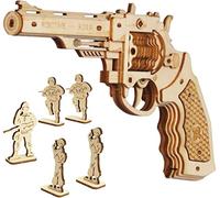 ROBOTIME Wooden Rubber Band Revolver Kit for Kids, Ages 6-10, Unisex, Classic Style, Brown, 5m Range, 102 Pieces