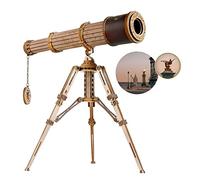 ROBOTIME Wooden Telescope Model Kit for Adults, 3D Puzzle | Laser-cut astronomy-themed craft for patient builders, stargazers and distinctive study-room decor