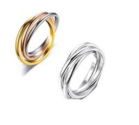 RobRia Interlocking Stainless Steel Rings 2-Pack - Includes Tri-Color Gold/Rose/Silver Ring + All-Silver Ring • Russian Trinity Rolling Fidget Rings • Stainless Steel • Unisex Comfort Fit, Stainless