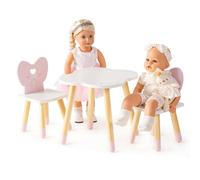 ROBUD 18 Inch Dolls Table Chairs Set, Wooden Doll Furniture Dining Table & 2 Chairs with Bow Heart Backrest, Doll Accessories Pretend Play Dining Set