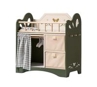ROBUD Baby Dolls Cot, Wooden Doll Bed Toy with Wardrobe, Bedding, Storage & Hooks, Doll Crib Fits Dolls up to 22", Doll Accessories for Kids Age 3+ (Green)