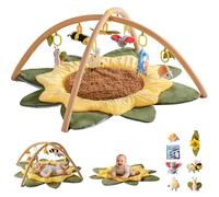ROBUD Baby Play Gym Mat, Sunflower Baby Play Mat with Hanging Toys, Musical Rattles, Plush Dolls & Mirror, Soft Baby Mats for Floor Play, Baby Essentials Toys Gifts for Newborn