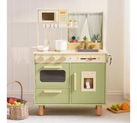 ROBUD Children's Wooden Kitchen - Play Kitchen with Fridge, Ice Cube Dispenser, Oven & Accessories, Role Play Kitchen for Children