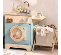 ROBUD Children's Wooden Washing Machine with Laundry Basket, Ironing Board, Detergent and More, Suitable for Ages 3+