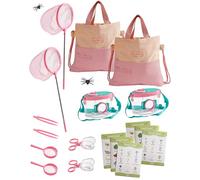 ROBUD Dual Kids Outdoor Explorer Kit, 20 PCS Bug Catcher Kit Adventure Sets with Butterfly Nets, Magnifying Glasses, Bug Containers, Carry Bags, Bug Hunting Kit for Toddlers Ages 3-12, Pink