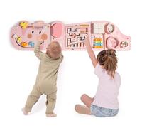 ROBUD Elephant Montessori Busy Board, 12-in-1 Activity Wall Busy Board, Montessori Sensory Wall Panel for Boys & Girls, Toddler Learning Activity Center for Playroom, Nursery, Pink
