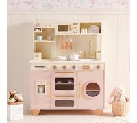 ROBUD Kid Wooden Play Kitchen, Pretend Toy Kitchen Playset for Age 3+ Pink