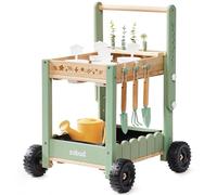 ROBUD Kids Gardening Set with Wooden Trolley - Gardening Tools with Watering Can, Shovel, Hand Rake, Plant Cups, Hydroponic Tubes , Educational Outdoor Garden Toy for Boys Girls Gifts Age 3+, Green