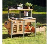 ROBUD Kids Mud Kitchen, Wooden Toy Kitchen with Real Faucet, Planting Box, Insect Observation, Storage Shelves, Pretend Play Outdoor Toys Gifts for Girls Boys Age 3+, Natural Wood