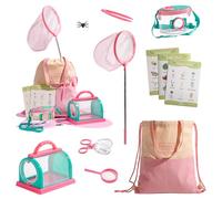 ROBUD Kids Outdoor Explorer Kit, Bug Catching Adventure Set with Butterfly Net, Magnifying Glass, Kids Binoculars, Bug Container, Carry Bag, Educational Toys Gift for Toddler Ages 3+ (Pink-8pcs)