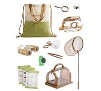 ROBUD Kids Outdoor Explorer Kit, Bug Catching Adventure Set with Butterfly Net, Magnifying Glass, Kids Binoculars, Bug Container, Carry Bag, Educational Toys Gift for Toddler Ages 3+ (Green-12pcs)
