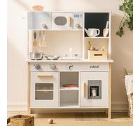 ROBUD Kids Play Kitchen, Wooden Toy Kitchen with Planting Box & Toaster and Cutting Play Foods, Toddlers Pretend Planting Kitchen Playset with Ice Maker and Pizza, Gifts Toys for Girls Boys Ages 3+
