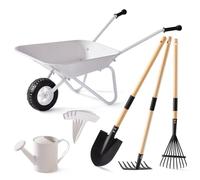 ROBUD Kids Wheelbarrow with Gardening Tools Set, Metal Wheelbarrow with Long Shovel, Hoe, Rake, Watering Can & Plant Labels, Kid Garden Tools Kit, Outdoor Gifts Toys for Girls Boys Age 3-14, Grey