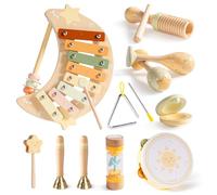 ROBUD Kids Wooden Musical Instruments Set, Baby Montessori Sensory Musical Toys for 1-2-3 Year Old Toddlers with Xylophone Tambourine, Chime Bar, Maraca, 11 PCS Girl Boy Gifts 10 Months+