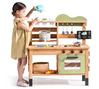 ROBUD Mud Kitchen for Kids, Wooden Play Kitchen Outdoor with Real Faucet, Removable Sink, Kettle, Planting Cup, Oven, Chalkboard, Kids Garden Toy Kitchen, Gifts Toys for Boys Girls Age 3+
