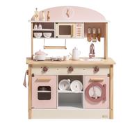 ROBUD Play Kitchen for Kids Toddlers, Wooden Play Kitchen with Realistic Accessories, Toy Kitchen Set with Plenty of Play Features, Modern Style Toy Kitchen for Girls & Boys, Gift for Ages 3+, Pink