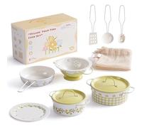 ROBUD Pots and Pans Playset, 8PCS Toy Kitchen Accessories Utensils Set, Kids Kitchen Cooking Set for Pretend Play Food, Kids Gifts for Girls Boys 3 Year Old +, Yellow