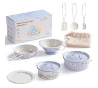 ROBUD Pots and Pans Playset, 8PCS Toy Kitchen Accessories Utensils Set, Kids Kitchen Cooking Set for Pretend Play Food, Kids Gifts for Girls Boys 3 Year Old +, Blue