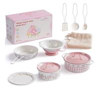 ROBUD Pots and Pans Playset, 8PCS Toy Kitchen Accessories Utensils Set, Kids Kitchen Cooking Set for Pretend Play Food, Kids Gifts for Girls Boys 3 Year Old +, Pink