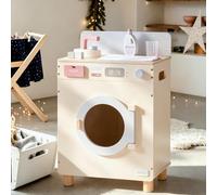 ROBUD TOY Washing Machine Kitchen Playset, Wooden Kids Washer with Iron, Laundry Bag & Accessories, Toddler Pretend Play Kitchen Gift for Boys & Girls Age 3+