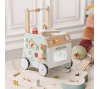 ROBUD Wooden Baby Walker, Adjustable Push Along Walker Toy with Sensory Play & Storage Basket, Height & Speed Control, Prevent Bow Legs, Natural Wood Activity Center for Toddlers 10M-36M