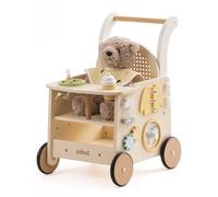 ROBUD Wooden Baby Walker for 1-2 Year Old, 2-in-1 Doll Stroller Walker with Activity Center for Toddlers, Push Along Walker with Safety Brake, Educational Toys Gifts for Boys Girls 10+ Months