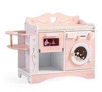 ROBUD Wooden Doll Changing Station, 4-in-1 Toddler Dolls Pretend Changing Table with Washing Machine & Bottler Sterilizer, Storage & Doll Seat, Accessories for dolls under 20”, Gift for Kids Pink