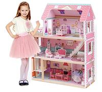 ROBUD Wooden Doll House Girls Toys, 18" High Dollhouse With Elevator & Furniture, 3-Story 15 Pieces Accessories Toy House for Kids Age 3+, Dolls House Gift for 3-4-5-6 Year Old Girls